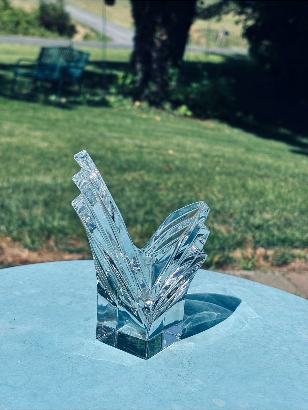 Vintage Mikasa Lead Crystal Clear Candle Holder Art Deco Sculpture, 6”